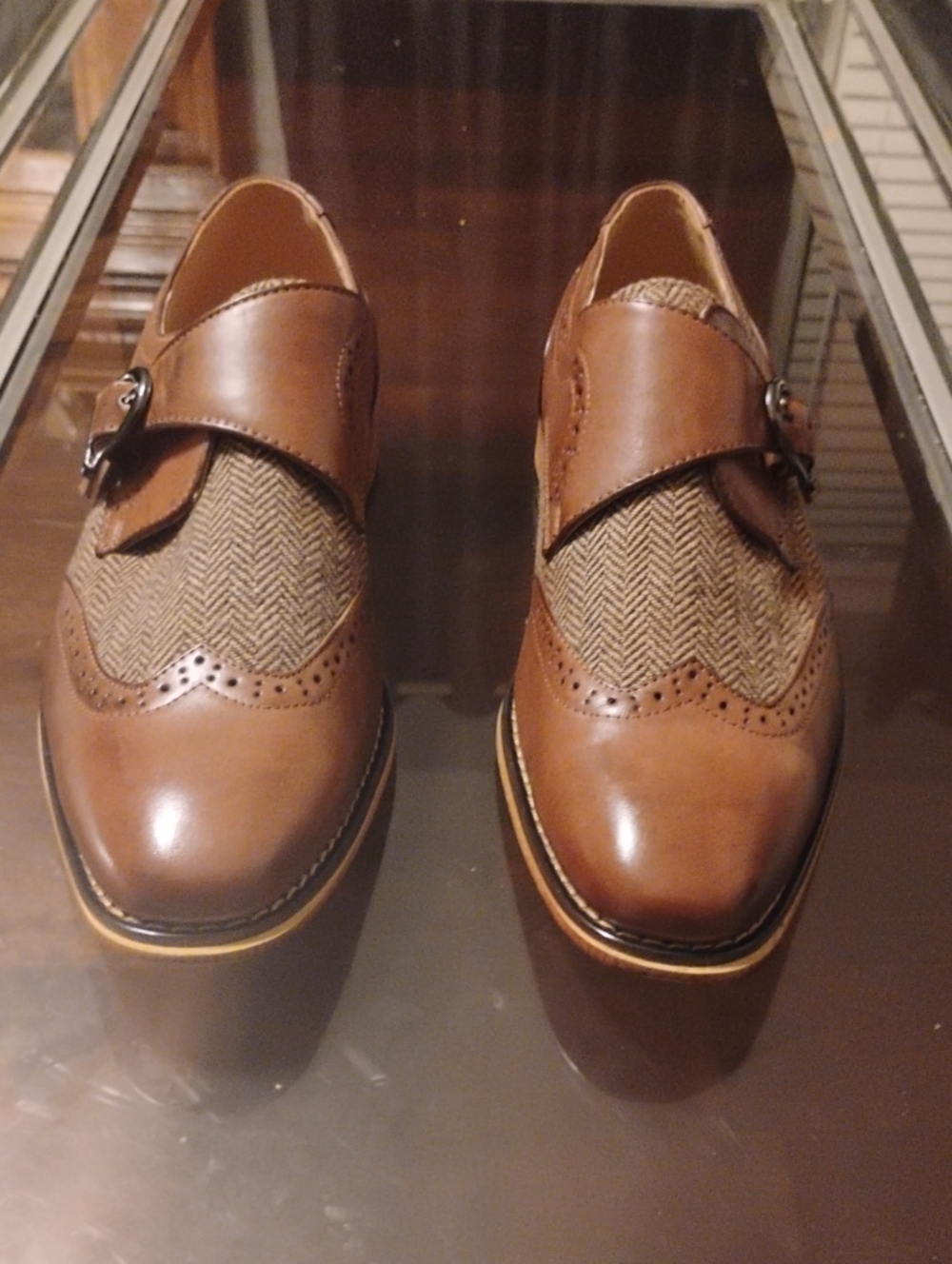 Gino Vitale Men's Monk Strap Herringbone Shoe  Slip On